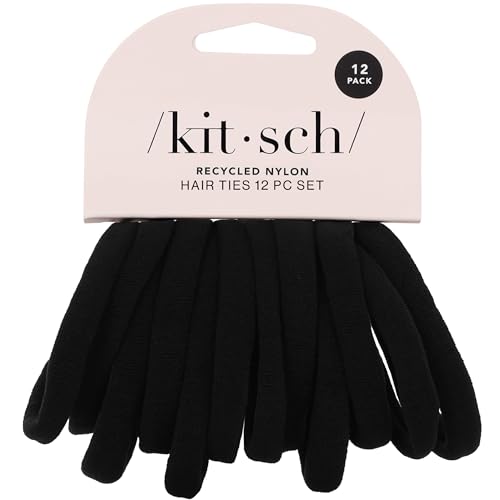 Kitsch Elastic Hair Ties No Damage | Stretchable Hair Bands - Black, 12pcs | Strong All-Day Hold Hair, Rubber Bands For Hair, Ponytail Holders | Hair Accessories for Everyday Use - color: Black Medium (Pack of 12)