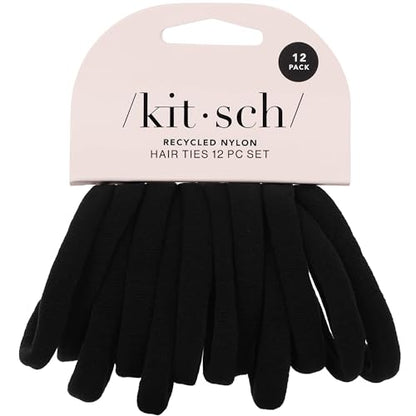 Kitsch Elastic Hair Ties No Damage | Stretchable Hair Bands - Black, 12pcs | Strong All-Day Hold Hair, Rubber Bands For Hair, Ponytail Holders | Hair Accessories for Everyday Use - color: Black Medium (Pack of 12)
