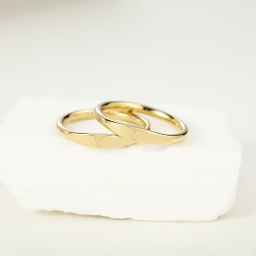 Gold Initial Rings for Women Non Tarnish Thumb Rings for Teen Girls 14K Gold plated for Women - color: Z