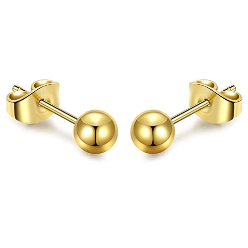 Titanium Ball Earrings Hypoallergenic Studs for Women Men Sensitive Ears Black 3mm 4mm 5mm Titanium Backs - style: 5mm PVD gold