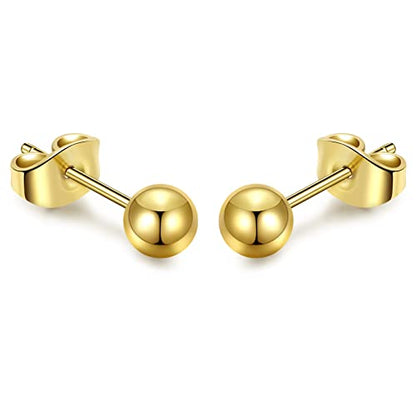 Titanium Ball Earrings Hypoallergenic Studs for Women Men Sensitive Ears Black 3mm 4mm 5mm Titanium Backs - style: 5mm PVD gold