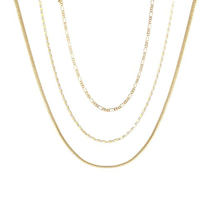 wgoud Gold Necklace for Women Waterproof,14K Real Gold Plated Herringbone Choker Necklace for Women Trendy, Dainty Gold Chain Necklaces Stack,Simple Layered Gold Necklaces for Women Jewelry Gifts - color: 3Pcs Gold Necklace A