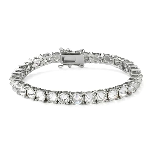 TOPGRILLZ Tennis Bracelets for Women Men, 1 Row 5 mm Cubic Zirconia Bracelet, Iced out Reverse-Set Stone, Box Clasp Anniversary Fashion Jewelry 7-8 Inches - color: Silver Clear