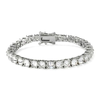 TOPGRILLZ Tennis Bracelets for Women Men, 1 Row 5 mm Cubic Zirconia Bracelet, Iced out Reverse-Set Stone, Box Clasp Anniversary Fashion Jewelry 7-8 Inches - color: Silver Clear