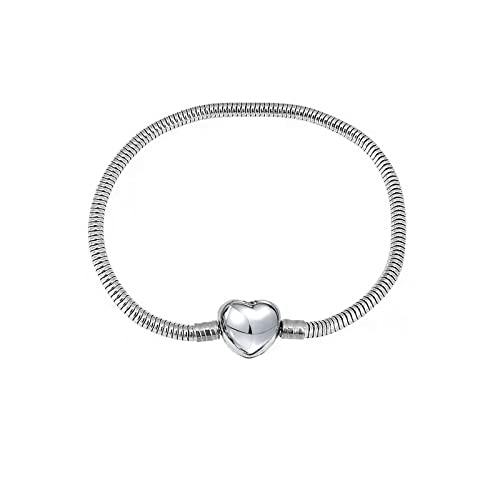 KunBead Women Heart Clasp Snake Chain Charm Bracelets for Women for DIY Jewelry Making Compatible with Pandora Charms - style: 20CM(7.9 inch)