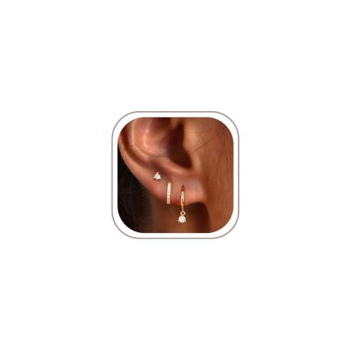 Freekiss 3 Pairs Hoop Earrings Set - Dainty Stud Dangle Cartilage for Women | Hypoallergenic Earrings, Cubic Zirconia Stackable Trendy Small Set Jewelry Gifts for Women - style: rounded cz dangle earrings-GD