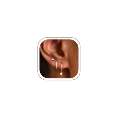 Freekiss 3 Pairs Hoop Earrings Set - Dainty Stud Dangle Cartilage for Women | Hypoallergenic Earrings, Cubic Zirconia Stackable Trendy Small Set Jewelry Gifts for Women - style: rounded cz dangle earrings-GD