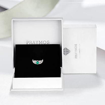 PRAYMOS 925 Sterling Silver Ring Birthstone Ring Turquoise Moss White Opal Ring for Women Celtic Knot Open Adjustable Thrumb Ring - color: Green Emerald