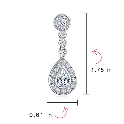 Bling Jewelry Statement Teardrop Cubic Zirconia AAA CZ Dangle Chandelier Screw Clip On Earrings For Women Silver Plated More Colors - color: Clear