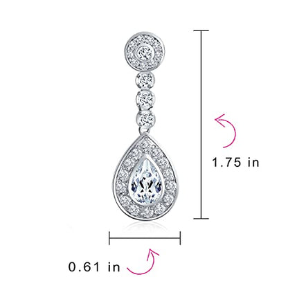 Bling Jewelry Statement Teardrop Cubic Zirconia AAA CZ Dangle Chandelier Screw Clip On Earrings For Women Silver Plated More Colors - color: Clear