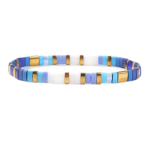 Candy Colorful Tila Flat Beads Bracelets for Women Trendy Unique Friendship Handmade Stackable Christmas Jewelry Gifts - color: blue