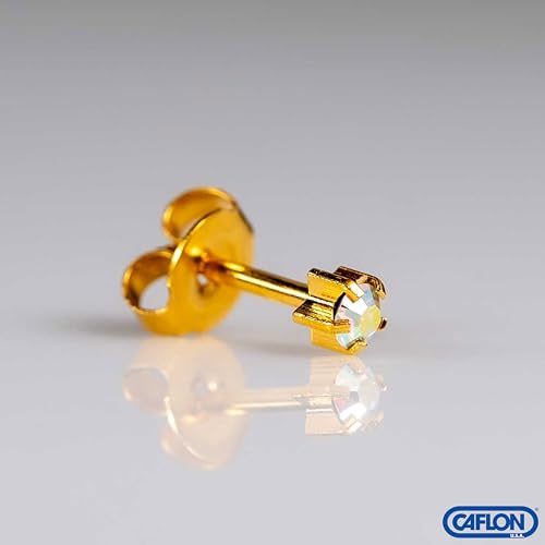 Caflon 16G 24K Gold Plated Rock Crystal Piercing Studs, Sterilized, 4/5mm | 24K gold plated, hypoallergenic, sterilized, gun or needle safe, 4mm-5mm - size: 4mm