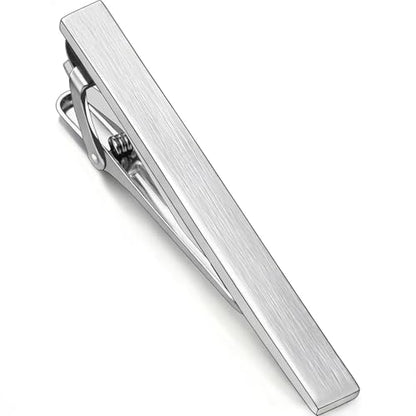 Brush Tie Clips for Men Gold Silver Black, Oahcizelm 2.36in Tie Bar & Pin | Solid Brass Tie Clips with Gift Box. Men's Accessories ideal for Business, Wedding, Formal Event, Husband, Boyfriend, Father - style: Silver