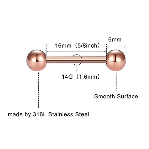 12Pcs Different Color Tongue Rings Surgical Stainless Steel Tongue Piercing 14G 16mm Length Straight Barbell Piercing Jewelry