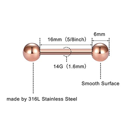 12Pcs Different Color Tongue Rings Surgical Stainless Steel Tongue Piercing 14G 16mm Length Straight Barbell Piercing Jewelry