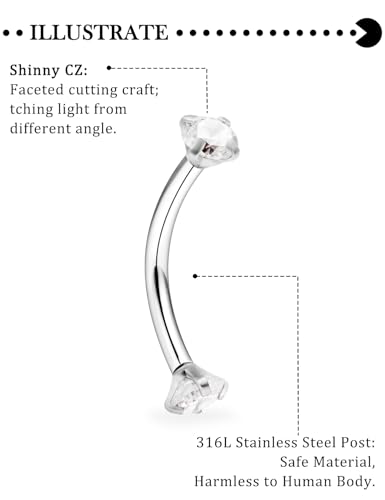 Hoeudjo Rook Piercing Jewelry Surgical Steel Eyebrow Piercing Jewelry 16g Surface Tragus Earrings Curved Barbell Daith Eyebrow Rings for Women Different Length 6/8/10mm - color: silver-tone,length 6/8/10mm