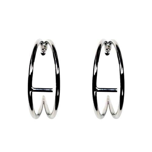 Hoop Invisible Clip On Earrings for Women Not Pierced Gold Small Twisted Hoop Comfortable Silver Large Clip On Earrings - color: Double Hoop Silver