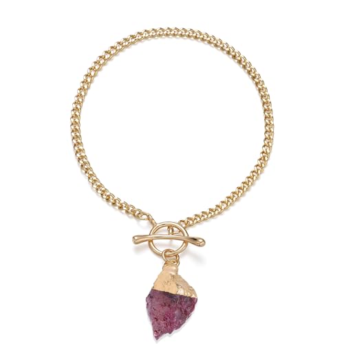Crystal Bracelet for Women, Dainty 14K Gold Plated Chain Bracelet | Handmade Healing Crystals and Stones Spiritual Jewelry Gifts for Women - style: Ruby Bracelet