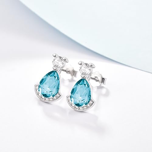 Birthstone Teardrop Crystal Stud Earrings for Women 925 Sterling Silver Solitaire Studs Halo Earrings for Birthday Gifts Teardrop Earrings for women - style: C March
