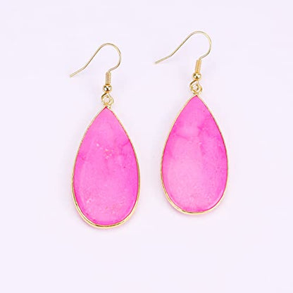 BaubleStar Natural Crystal Healing Stone Earrings Statement Teardrop Dangle Earrings for Women - color: Hot Pink