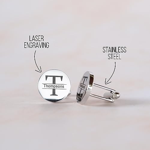 Custom engraved cufflinks for men, personalized wedding gift for groom, father of the bride & groom dad, best men, customized gold & silver cufflinks with dates, quotes or couples initials from bride - style: Initial Monogram