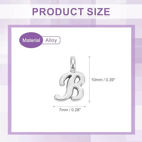uxcell A-Z Alphabet Charm, Metal Alphabet Letter Charm Initial Charm Pendant Bead for Necklaces Bracelets Jewelry Making Craft - color: Silver B