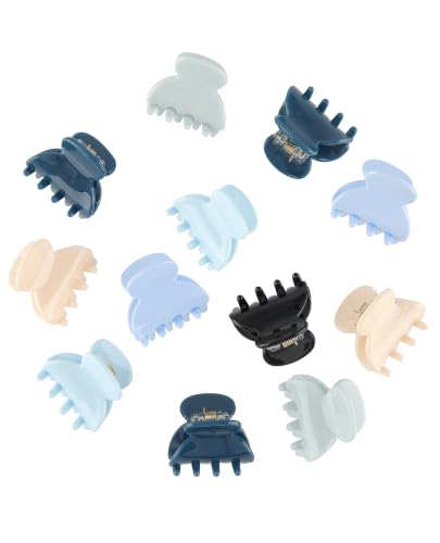Molans 12 Pcs Small Hair Clips Mini Claw Jaw Clips Women Girls Thin Hair | Tiny Short Acrylic Cute Clips Non Slip Little Hair Accessories Clamps for Half Updo Styling Fine Hair Bangs Kids Toddlers - color: Blue/Beige/Black