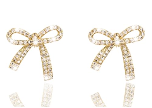 Gold Bow Earrings for Women, Long Tassel Chain Drop Earrings, Trendy Small Bow Earrings, Ribbon Waterfall Dangling Earrings, Pearl Bow Earrings, Sparkly Elegant Bowknot Preppy Jewelry Gifts for Women - color: Gold Bow-I