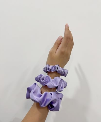 3 Pieces Satin Scrunchies Set for Hair No Crease Elastic Hair Ties for Women and Girls (Purple) - color: Purple
