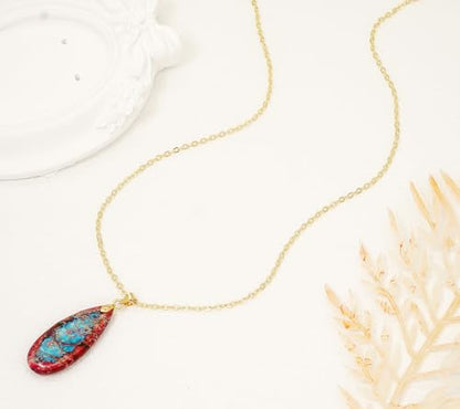 Stone Necklaces for Women Teardrop Gemstone Pendant Necklace Natural Stone Chain Necklaces - color: Red Blue