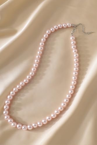 BABEYOND Round Imitation Pearl Necklace Wedding Pearl Necklace for Brides - color: Pink, size: 8mm