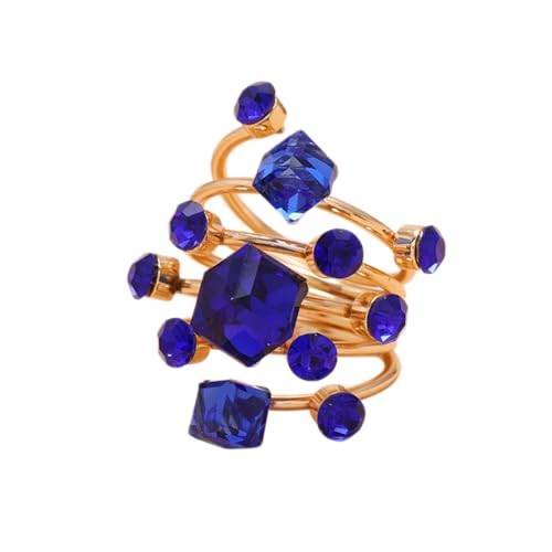Big Geometric Cube Crystal Ring for Women Statement Geometry Rhinestone Open Rings Crystal Rhinestone Cocktail Ring CZ Fashion Classic Party Wedding Jewelry - color: Blue