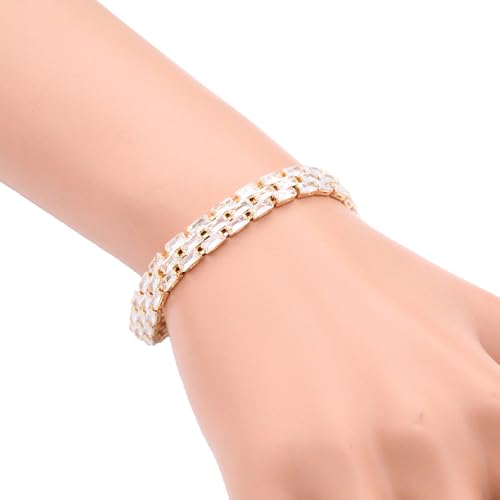 Tennis Bracelet, 13mm Width, Black Cubic Zirconia, Gold Plated Brass, 7 Inch Length, 11 Grams - color: Gold Clear
