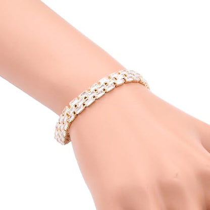 Tennis Bracelet, 13mm Width, Black Cubic Zirconia, Gold Plated Brass, 7 Inch Length, 11 Grams - color: Gold Clear