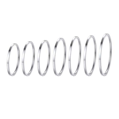 PROSTEEL Stainless Steel Rings Set, Women's Plain Band Knuckle Stacking Midi Rings Comfort Fit, Silver/Gold/Rose Gold/Black Tone, Multi Size #4-#12 - color: E 7 pcs-gold