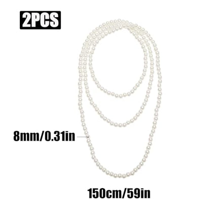Long Pearl Necklace, Jewelry Faux Pearls Pendants Faux Pearls Strand Beads - color: White