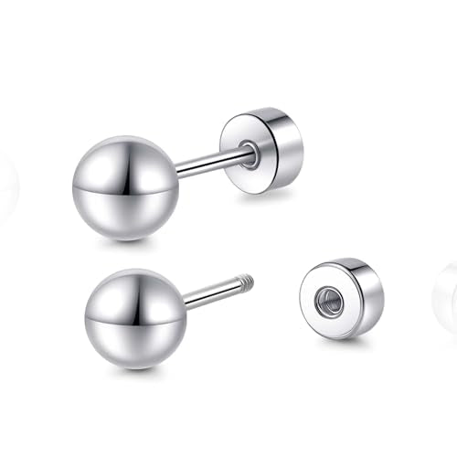 Limerencia Titanium Flatback Earrings Hypoallergenic Ball Earrings for Sensitive Ears Simple Classic 3mm-5mm Flat Stud Earring Perfect for Helix Tragus Cartilage Earlobe - color: Silver, size: 5MM