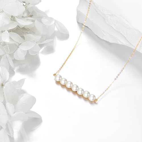 KECHO 14K Real Gold Beads Pendant Necklace Solid Yellow Gold Jewelry Anniversary Birthday Gifts for Women - color: White Pearl 7