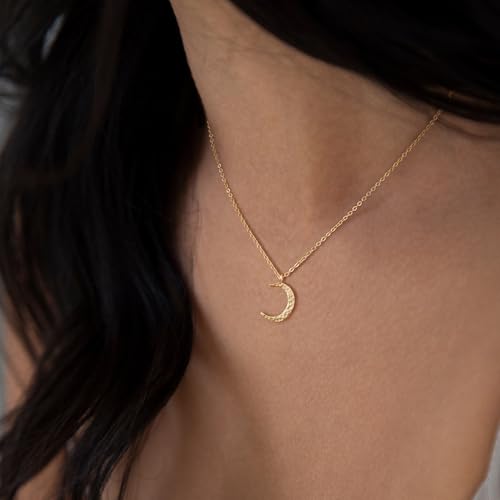 Valloey Rover Gold Necklaces for Women | Dainty 14K Gold/Sterling Silver Plated Cubic Zirconia Star Moon Pendant Necklaces Twist Rope Chain Simple Jewelry for Women - style: Gold-CMoon