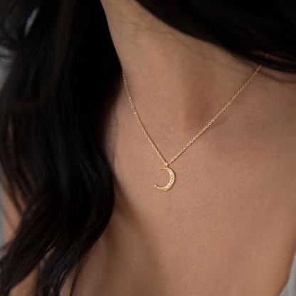 Valloey Rover Gold Necklaces for Women | Dainty 14K Gold/Sterling Silver Plated Cubic Zirconia Star Moon Pendant Necklaces Twist Rope Chain Simple Jewelry for Women - style: Gold-CMoon