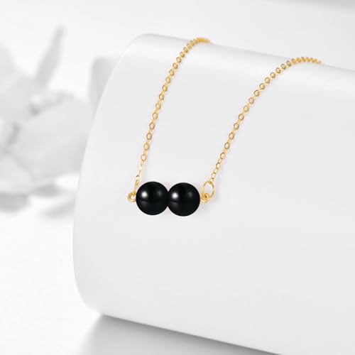 KECHO 14K Real Gold Beads Pendant Necklace Solid Yellow Gold Jewelry Anniversary Birthday Gifts for Women - color: Black Onyx 2