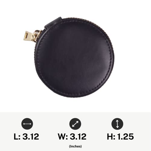 Everyday Genuine Cow Leather Zip Around Mini Travel Jewelry Box Organizer with Zipper Closure (Midnight Black) - color: Midnight Black