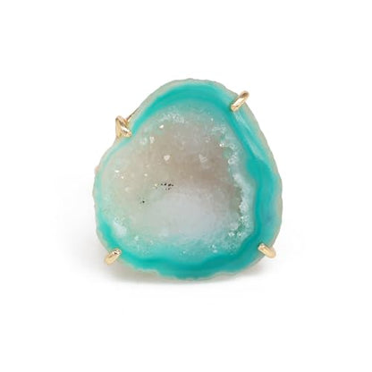Elegant Geode Druzy Gemstone Statement Ring for Women, Adjustable Ring, Gold Plated Stone Size 20-25mm - color: Green, style: 1