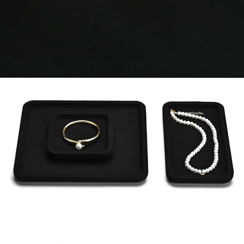 Microfiber Jewelry Trays Stackable Ring Earring Bracelet Necklace Bangle Watch Display Tray Drawer Organizer 7.87 * 7.08 * 0.59inch (Black - color: Black, size: 18*20cm Tray