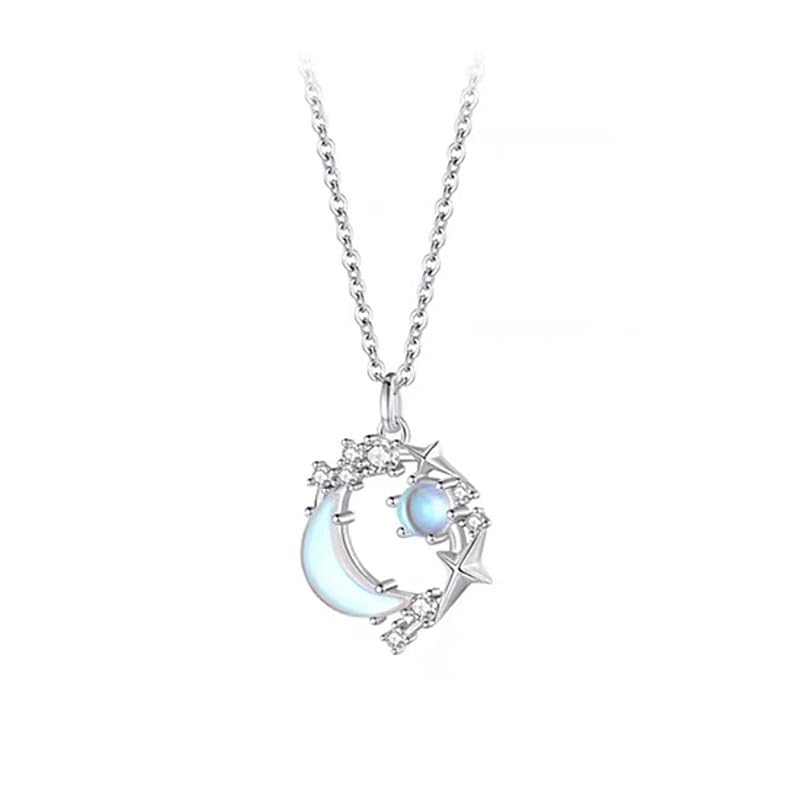 Silver Moon and Star Necklace for Women,Dainty CZ Crescent Pendant, Jewelry Gift for Birthday, Anniversary, Mother’s Day