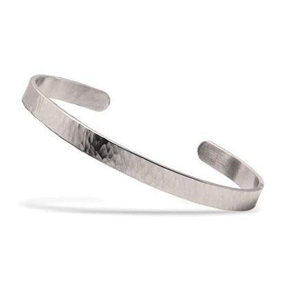 Nato Cuff - Stainless Steel Hammered Cuff Bangle Bracelet Handmade in France Mens and Womens Jewelry - color: Large