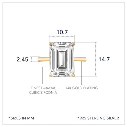 DIAMONBLISS Marilyn Monroe 10-Carat Big Solitaire Ring For Women | 14K Gold Plated 925 Sterling Silver Glamorous Cocktail Ring | 100 Facet Cubic Zirconia CZ Simulated Diamond - style: Emerald 10 Carats