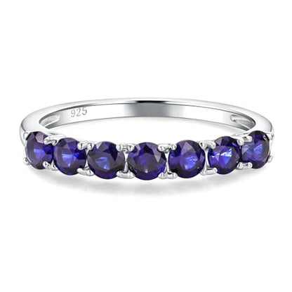 Birthstone Wedding Band Eternity Rings 925 Sterling Silver Rings Stackable Anniversary Engagement Rings Cubic Zirconia Inlaid Created Garnet/Amethyst/Sapphire Ring 7 Stone Ring, Size 6 to 10 - color: Blue Sapphire