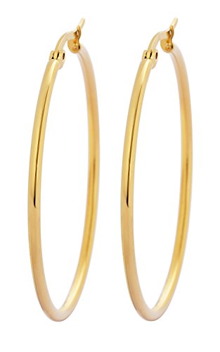 Rounded Hoops Earrings (20mm-60mm Diameter) - color: Gold 40mm