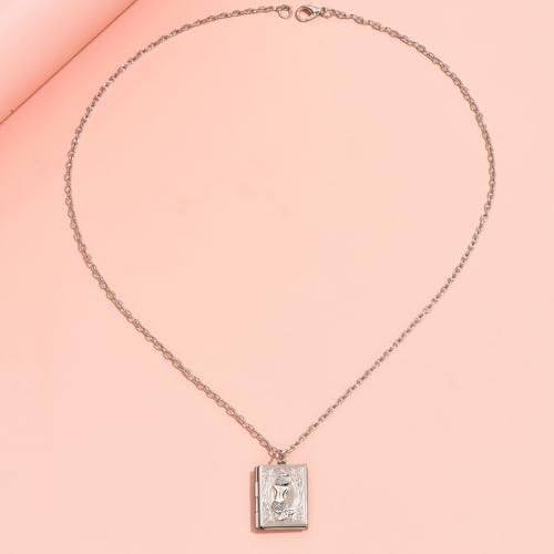 Photo Book Locket Necklace for Women Charm Choker Pendants that Holds Pictures Memorial Jewelry - color: Mermaid Pattern